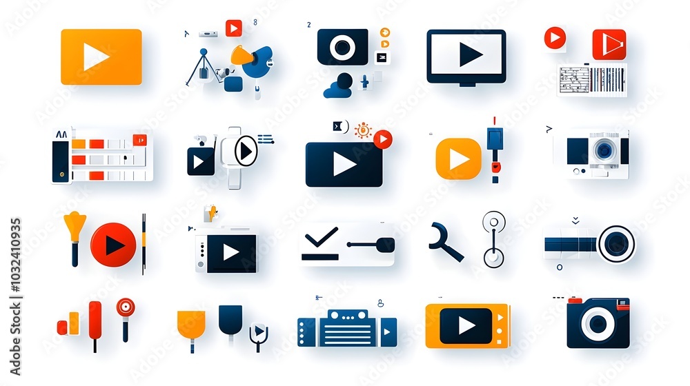 Fototapete elegant icons showcasing video controls like start stop and pause buttons combined with icons for li