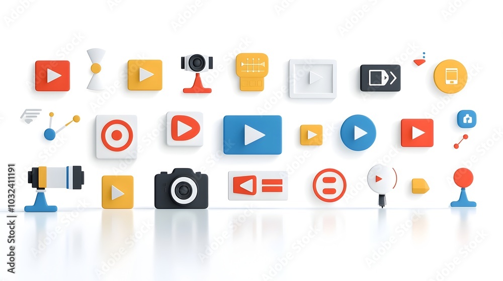 Fototapete vibrant icons showcasing symbols for online video streaming including start and pause buttons film c