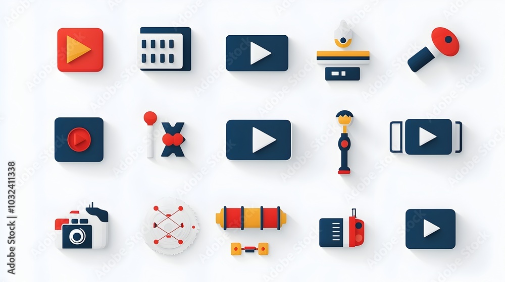 Leinwandbilder Futuristic featuring an icon set with media controls like play stop movie reel and live stream in a flat style designed for video production online media and digital entertainment platforms