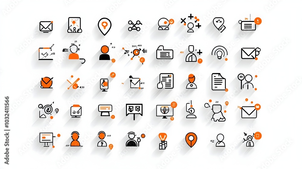 Fototapete Elegant icons representing business networking team building community and connection in a thin line style suitable for organizational and company use