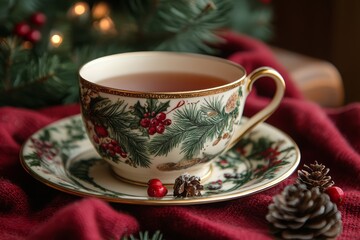Fototapeta premium Serving a festive table before Christmas, AI generated