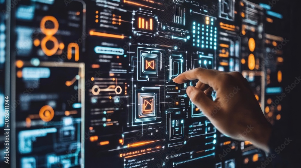 Poster Hand Interacting with a Futuristic Digital Interface