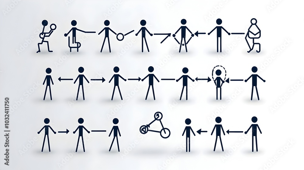 Aufkleber Minimalist featuring a set of thin line icons that depict people group hierarchy and leadership themes designed with a clean and abstract style suitable for business and corporate presentations
