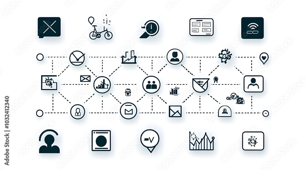 Aufkleber Sleek featuring a set of organizational icons with thin lines depicting elements of business hierarchy team community building in a modern minimalist style