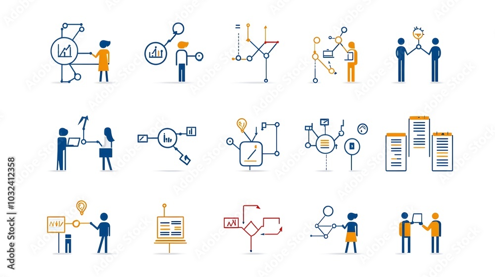 Poster Sleek Showcasing Organizational Icons with Thin Lines Depicting Business Hierarchy Team Community Building in a Modern Style
