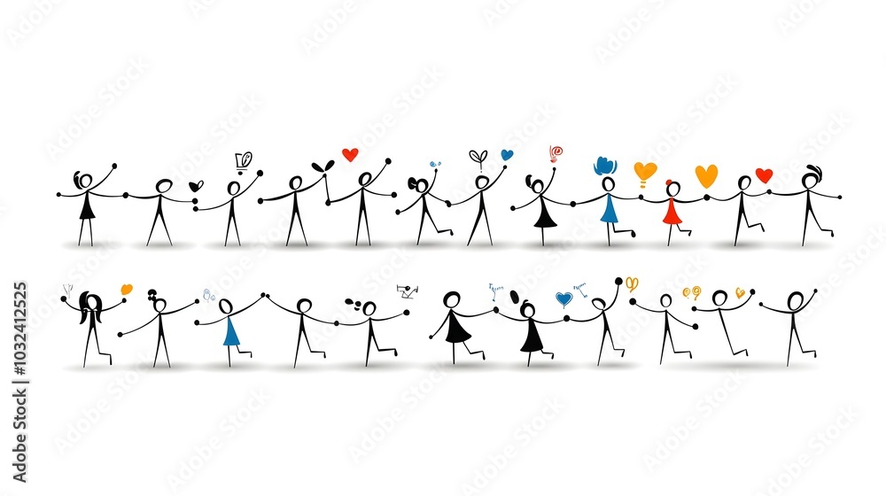 Leinwandbilder depicting a group of human figures in a thin line style designed for business and community related themes  The simple
