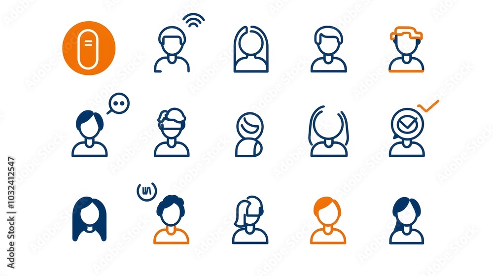 Fototapete a set of minimalist thin line icons representing people groups and community dynamics in organizatio