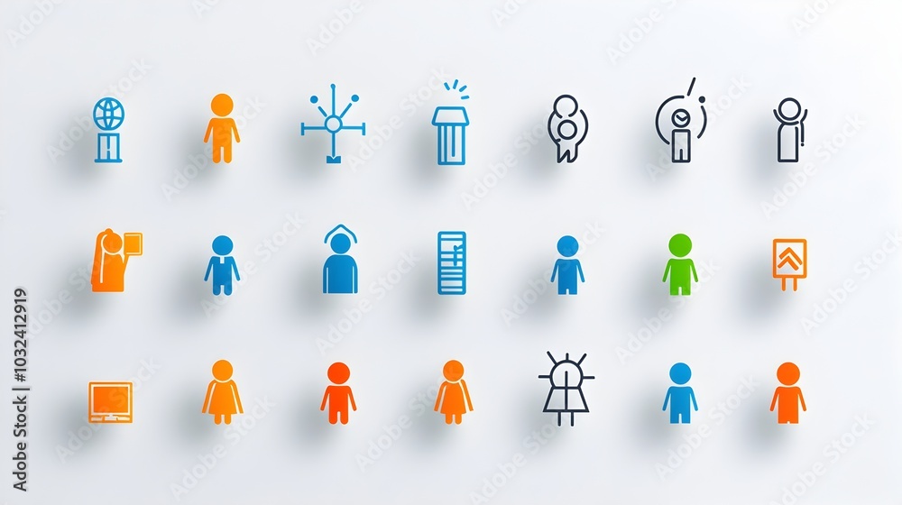 Aufkleber thin line icons depicting people in groups participants and members of organizations ideal for visua