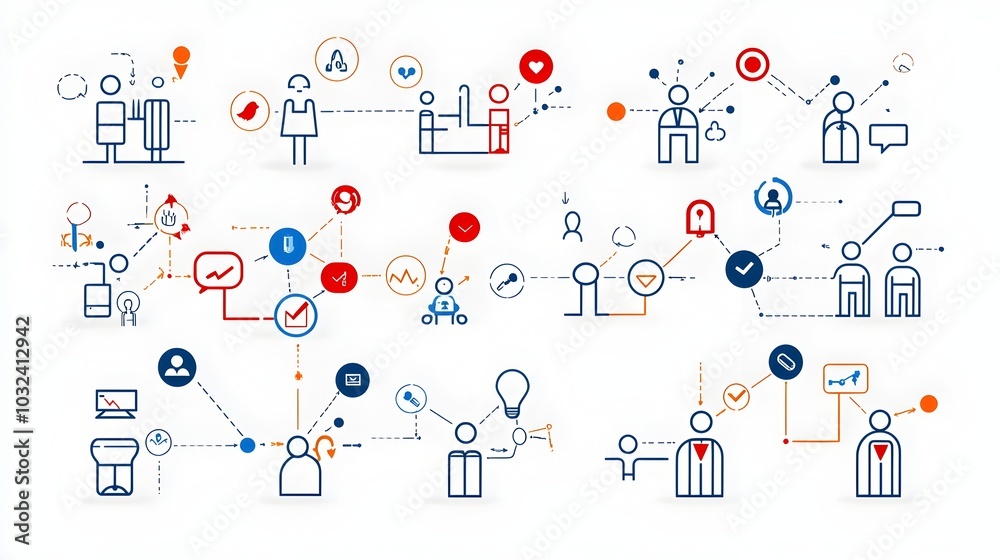 Aufkleber minimal thin line icons highlighting people connections community and team for professional and casu