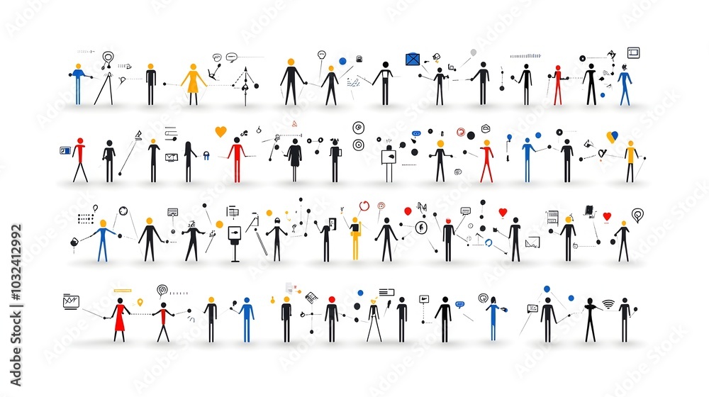 Aufkleber collection of simple thin line icons highlighting the concept of people human figures and teams conn