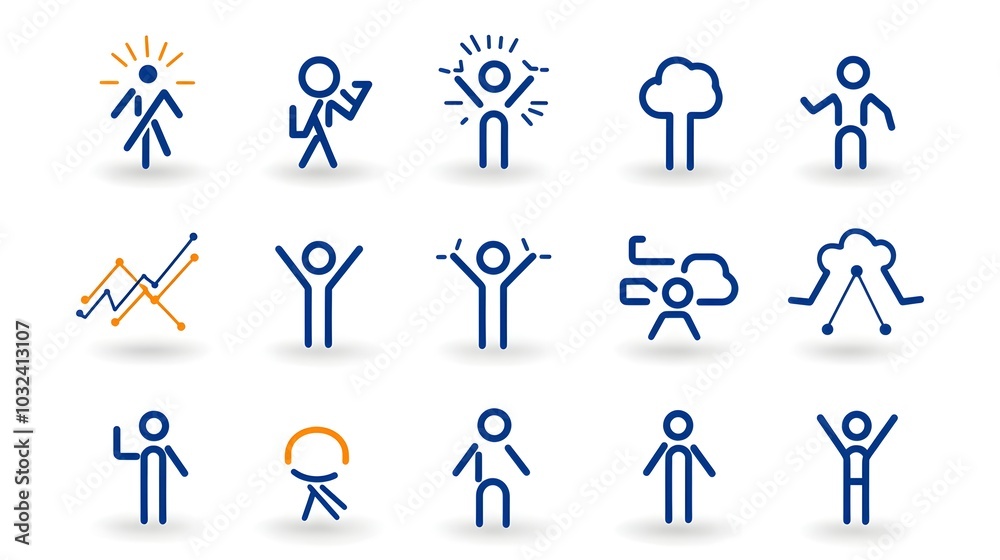 Poster Elegant thin line icons showcasing a group of human figures in a clean minimalist style  The design highlights concepts of unity within an organization or community