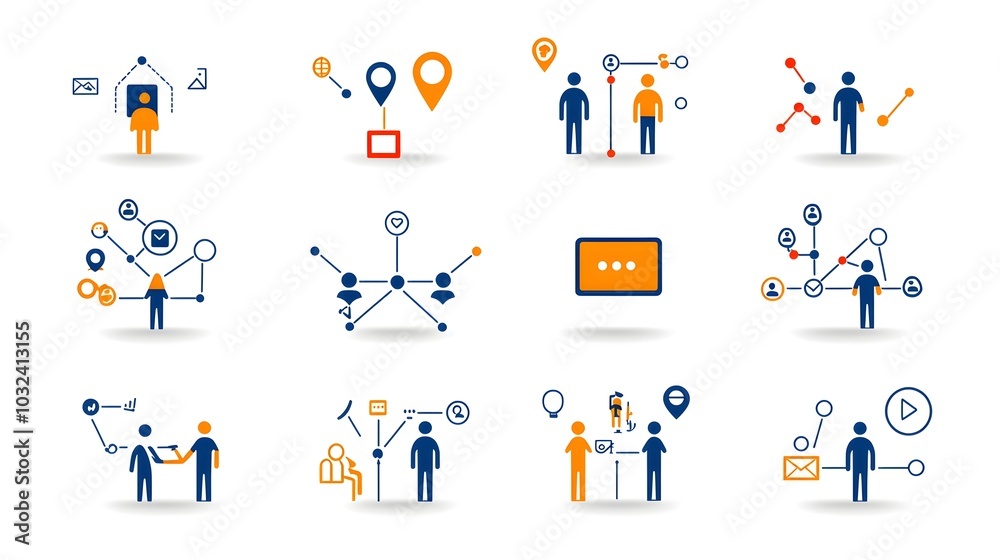 Poster elegant thin line icons showcasing human figures populations and audiences in a clean minimalist sty