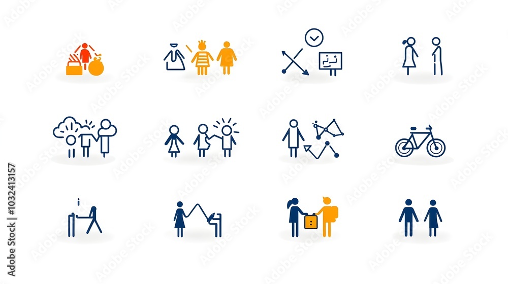 Leinwandbilder elegant thin line icons depicting human figures populations and audiences to visually represent the 