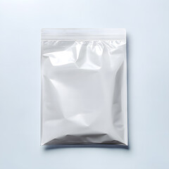 A white plastic bag with a white label