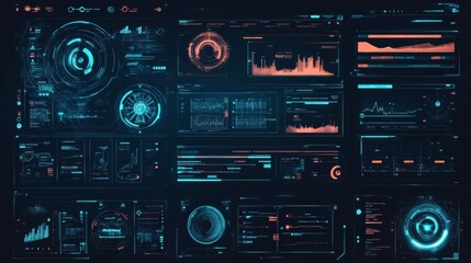Fototapeta premium Collection futuristic interface elements dark blue color scheme HUD Screen