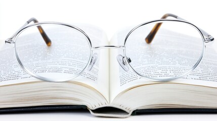 Round Silver-Rimmed Glasses Resting on Open Book