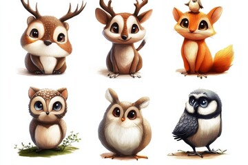 Fototapeta premium Collection six illustrations different animals There are Safari Animal set hedgehog