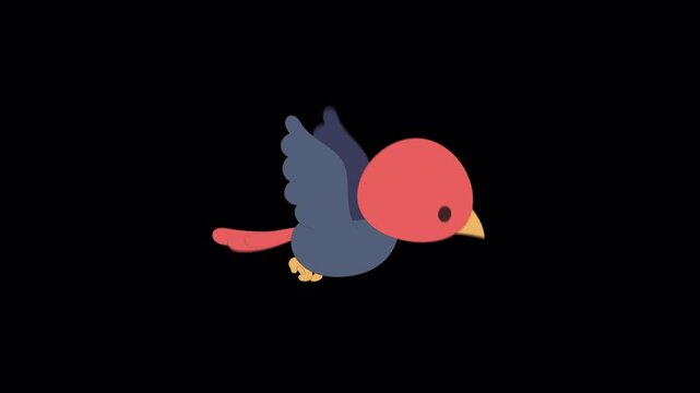 Cartoon bird continuous flying animation with transparent background