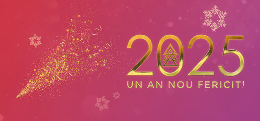 Christmas card in Romanian. Happy New Year 2025. Un An Nou fericit!