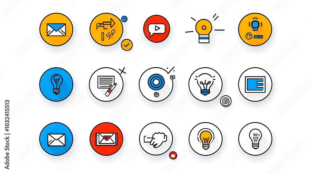 Aufkleber minimalist icon set depicting a comprehensive collection of digital marketing tools including advert