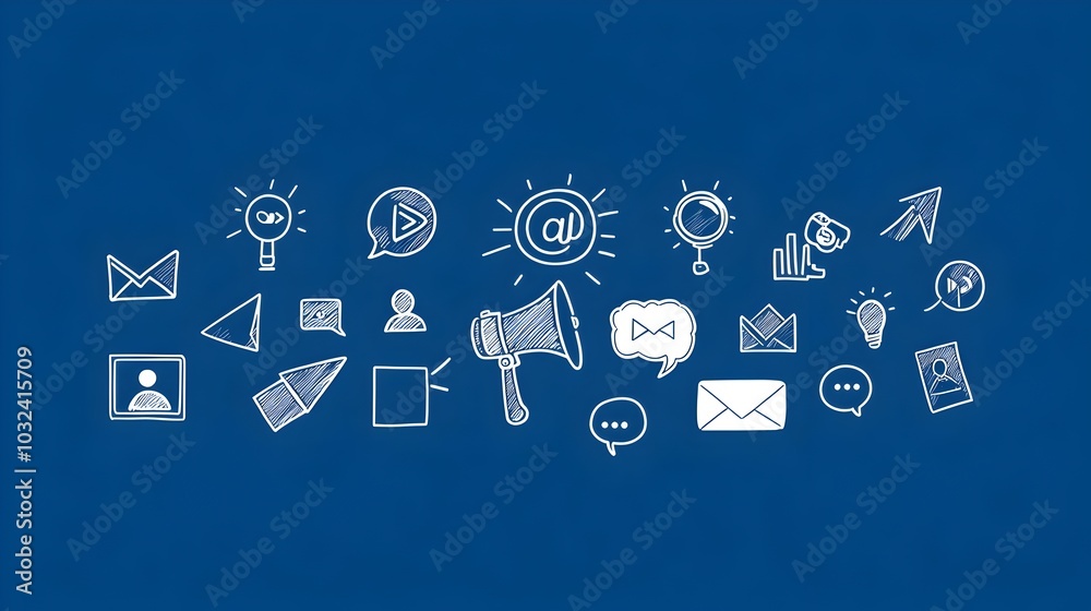 Aufkleber minimalist thin line icon set featuring digital marketing symbols like megaphone online video and so