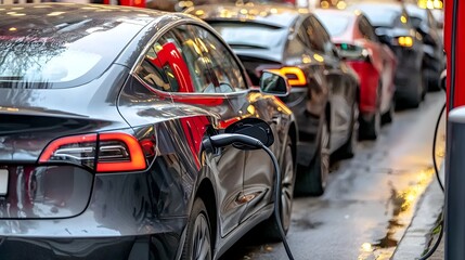 Obraz premium Eco Friendly Electric Vehicle Driving on a Sustainable Highway Symbolizing Innovation and Advancements in Clean Transportation Technology