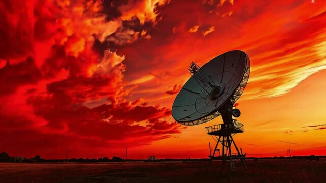 satellite dish on the roof at sunset