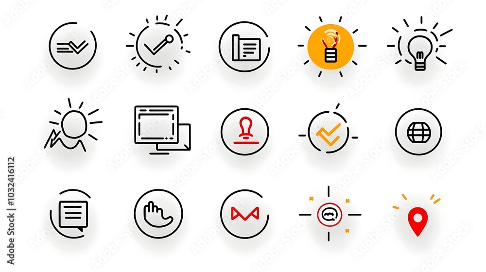 Poster minimalist and modern icon set showcasing key digital marketing strategies and tactics designed to d