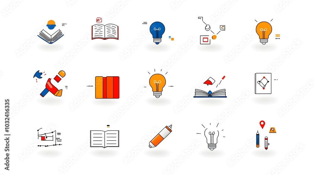 Poster vibrant featuring a collection of knowledge and education icons including a book owl light bulb and 