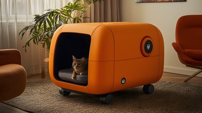Modern cat house made of sleek materials with a minimalist design. 
