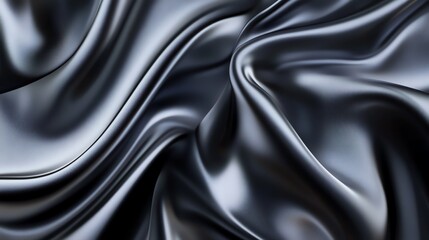 Fototapeta premium Black satin fabric with smooth, soft, shiny texture, ideal for luxury fashion, decoration, or backdrop