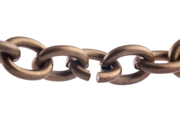 Fototapeta premium Broken metal chain isolated on white background, concept of freedom