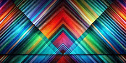 A vibrant pattern of intersecting diagonal lines creates an intricate geometric design, rich with bold colors. The symmetry and variety of hues give the composition a dynamic and lively appearance.AI 