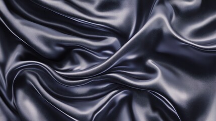 Fototapeta premium Black satin fabric with smooth, soft, shiny texture, ideal for luxury fashion, decoration, or backdrop