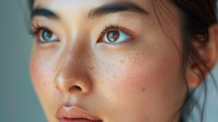 Fototapeta premium Asian girl at a beauty clinic receiving cosmetic surgery for skin whitening and rejuvenation, achieving a youthful appearance