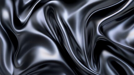 Black satin fabric, rippled and smooth, a luxurious backdrop for elegant fashion displays