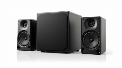 Obraz premium Ultra modern sound speakers and subwoofer on white background