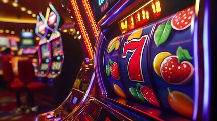 Vibrant 3D Render of a Slot Machine with Symbols
