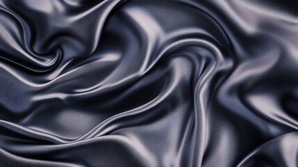 Obraz premium Black satin fabric with smooth, soft, shiny texture, ideal for luxury fashion, decoration, or backdrop