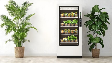 A sleek and modern futuristic vending machine that offers a wide selection of freshly prepared personalized meals for a convenient and innovative dining experience
