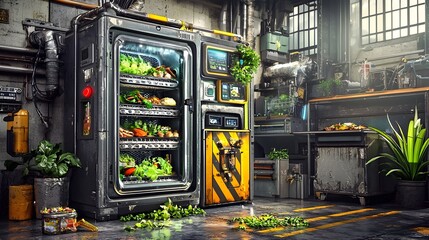 Cutting edge futuristic vending machine offering a wide selection of freshly prepared personalized meal options with seamless automated technology for a modern convenient dining experience