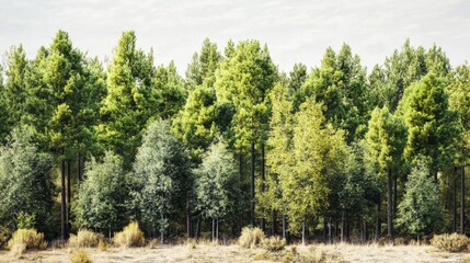 Obraz premium Group tall trees forested area are densely packed An isolated row