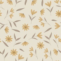 seamless pattern with flowers and leaves on a Beige background for wrapping paper, scrapbooking, textile, packaging.