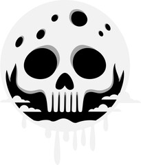 Skull Moon Illustration. Eerie Full Moon with Skull Face and Dripping Effect for Halloween Art