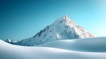 Majestic snowy peaks reaching for the clear winter sky with untouched snow covering the mountainous landscape in a serene and tranquil scene