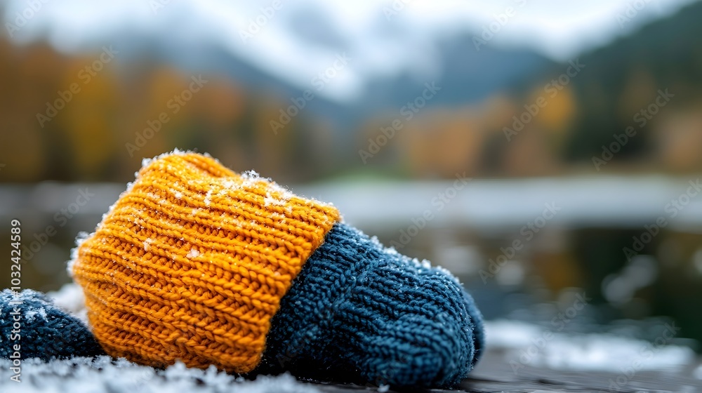 Poster frosty morning scene with wool scarves mittens and winter coats layered for warmth while enjoying th