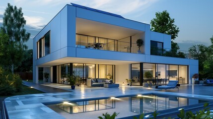 Fototapeta premium Beautiful residence with buildings and sollar palms