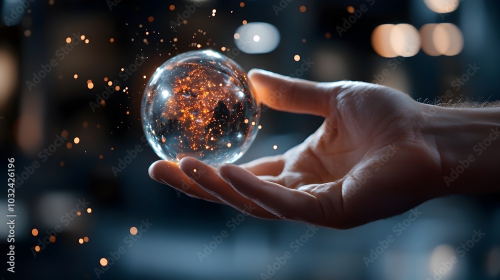 Aufkleber Hand navigating a holographic 3D globe representing the worldwide access and flow of data and information enabled by modern technology and digital networks