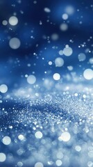 Fototapeta premium Bright Snowflakes and Glitter on Light Blue Blurred Backdrop