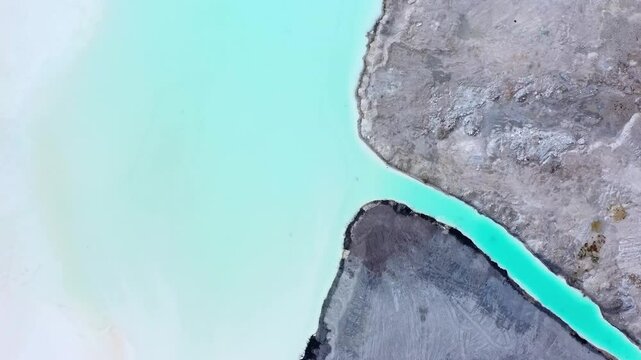 Aerial view of a tailings pond for waste from a chemical plant near to Devnya, Varna, Bulgaria